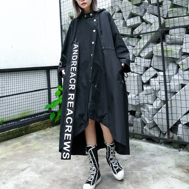 women black Coat plus size hooded asymmetric trench coat women tie waist print coats AT-TCT1809911