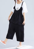 women casual cotton black jumpsuit plus size loose straps wide leg pants dylinoshop