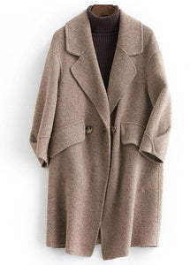 women plus size pockets outwear khaki Notched Woolen Coat TCT190821
