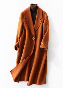women trendy plus size medium length jackets coat brown lapel collar Woolen Coats TCT190821