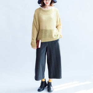 yellow green fashion cotton sweater oversize side open cable knit hollow out sweaters NTP171028