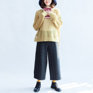 yellow green fashion cotton sweater oversize side open cable knit hollow out sweaters NTP171028